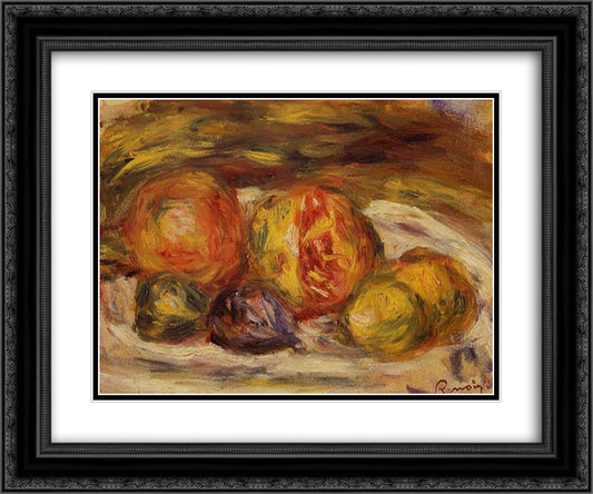 Still Life Pomegranate, Figs and Apples 24x20 Black Ornate Wood Framed Art Print Poster with Double Matting by Renoir, Pierre Auguste