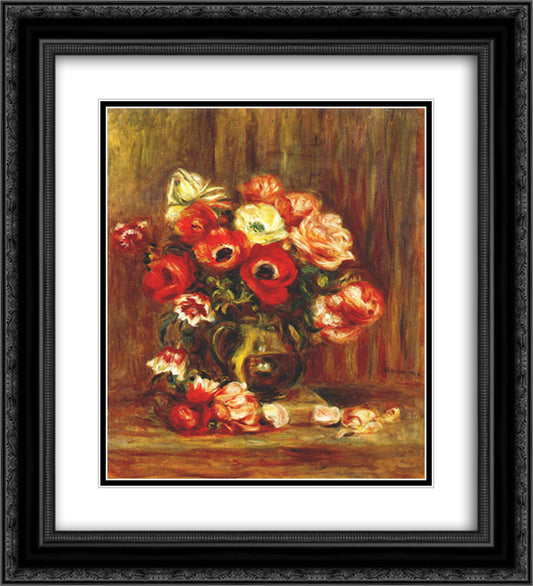 Still life with anemones 20x22 Black Ornate Wood Framed Art Print Poster with Double Matting by Renoir, Pierre Auguste