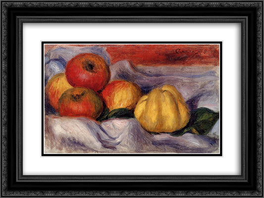 Still Life with Apples 24x18 Black Ornate Wood Framed Art Print Poster with Double Matting by Renoir, Pierre Auguste