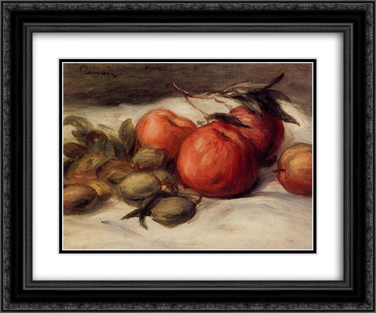 Still Life with Apples and Almonds 24x20 Black Ornate Wood Framed Art Print Poster with Double Matting by Renoir, Pierre Auguste