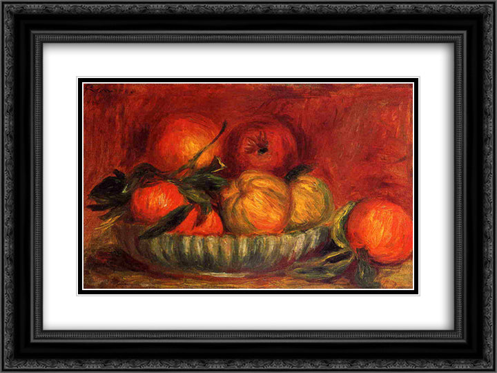 Still Life with Apples and Oranges 24x18 Black Ornate Wood Framed Art Print Poster with Double Matting by Renoir, Pierre Auguste