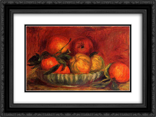Still Life with Apples and Oranges 24x18 Black Ornate Wood Framed Art Print Poster with Double Matting by Renoir, Pierre Auguste