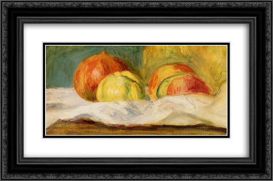 Still Life with Apples and Pomegranates 24x16 Black Ornate Wood Framed Art Print Poster with Double Matting by Renoir, Pierre Auguste