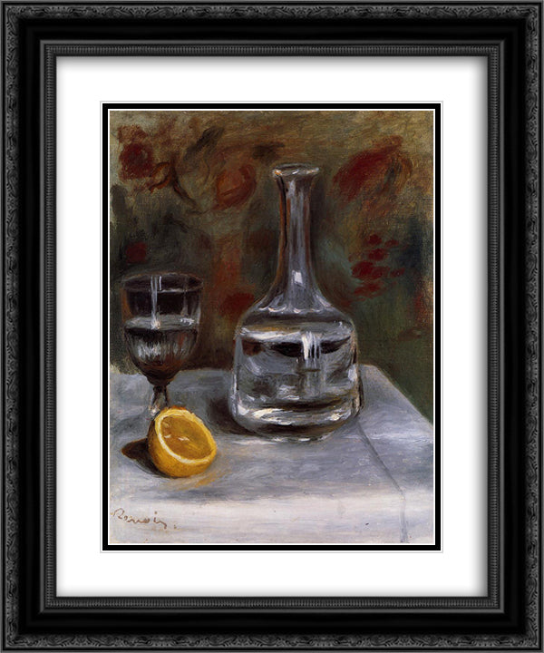 Still Life with Carafe 20x24 Black Ornate Wood Framed Art Print Poster with Double Matting by Renoir, Pierre Auguste