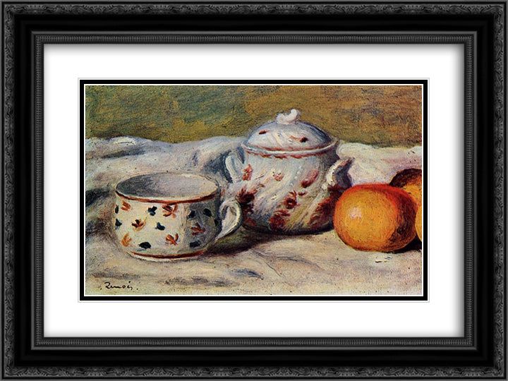Still Life with Cup and Sugar Bowl 24x18 Black Ornate Wood Framed Art Print Poster with Double Matting by Renoir, Pierre Auguste