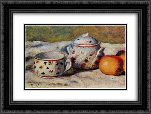 Still Life with Cup and Sugar Bowl 24x18 Black Ornate Wood Framed Art Print Poster with Double Matting by Renoir, Pierre Auguste