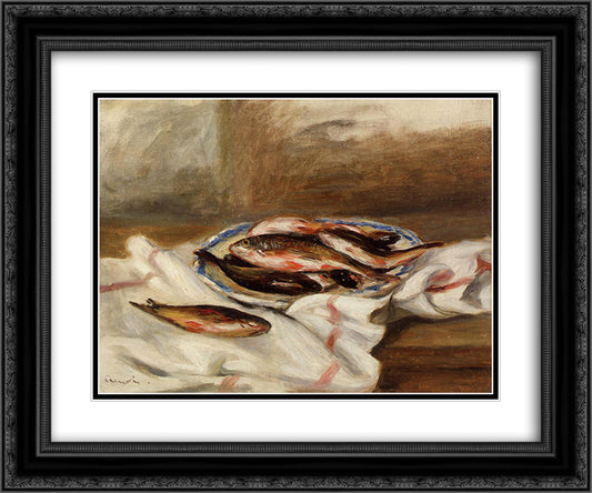 Still Life with Fish 24x20 Black Ornate Wood Framed Art Print Poster with Double Matting by Renoir, Pierre Auguste