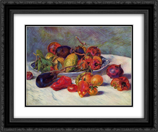 Still Life with Fruit 24x20 Black Ornate Wood Framed Art Print Poster with Double Matting by Renoir, Pierre Auguste