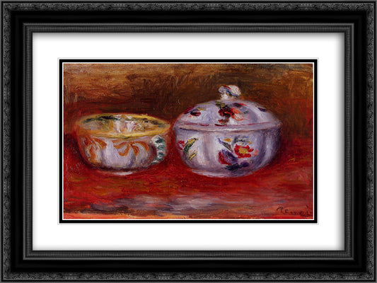 Still Life with Fruit Bowl 24x18 Black Ornate Wood Framed Art Print Poster with Double Matting by Renoir, Pierre Auguste