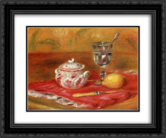 Still LIfe with Glass and Lemon 24x20 Black Ornate Wood Framed Art Print Poster with Double Matting by Renoir, Pierre Auguste
