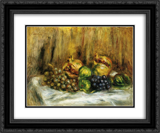 Still Life with Grapes 24x20 Black Ornate Wood Framed Art Print Poster with Double Matting by Renoir, Pierre Auguste