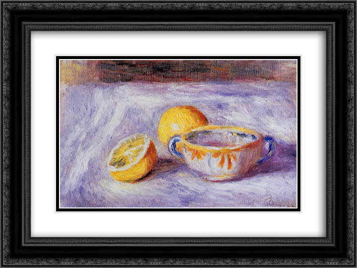 Still Life with Lemons 24x18 Black Ornate Wood Framed Art Print Poster with Double Matting by Renoir, Pierre Auguste
