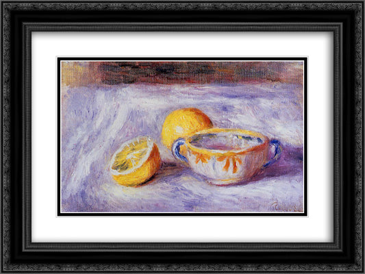 Still Life with Lemons 24x18 Black Ornate Wood Framed Art Print Poster with Double Matting by Renoir, Pierre Auguste
