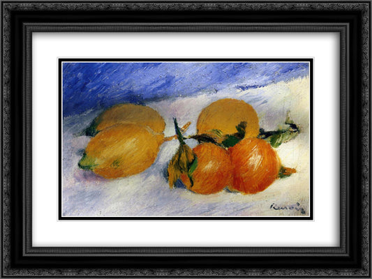 Still Life with Lemons and Oranges 24x18 Black Ornate Wood Framed Art Print Poster with Double Matting by Renoir, Pierre Auguste