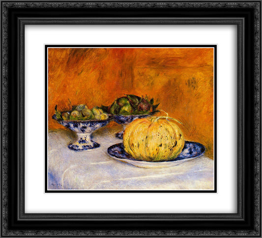 Still Life with Melon 22x20 Black Ornate Wood Framed Art Print Poster with Double Matting by Renoir, Pierre Auguste