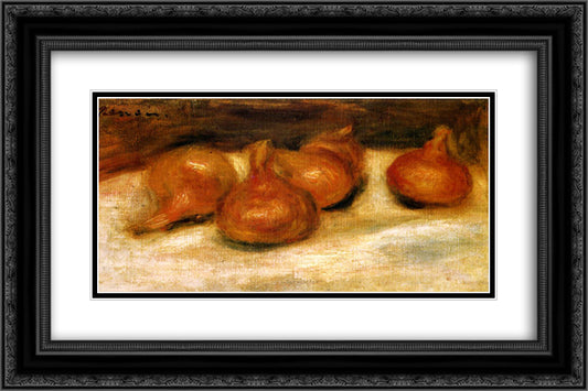 Still Life with Onions 24x16 Black Ornate Wood Framed Art Print Poster with Double Matting by Renoir, Pierre Auguste