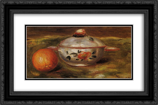 Still Life with Orange and Sugar Bowl 24x16 Black Ornate Wood Framed Art Print Poster with Double Matting by Renoir, Pierre Auguste