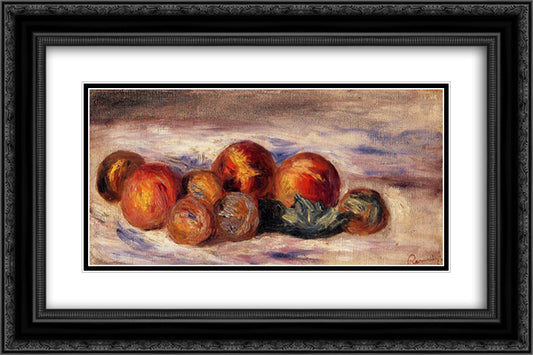 Still Life with Peaches 24x16 Black Ornate Wood Framed Art Print Poster with Double Matting by Renoir, Pierre Auguste