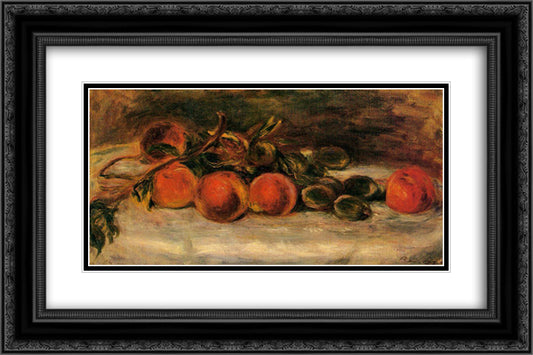 Still Life with Peaches and Chestnuts 24x16 Black Ornate Wood Framed Art Print Poster with Double Matting by Renoir, Pierre Auguste