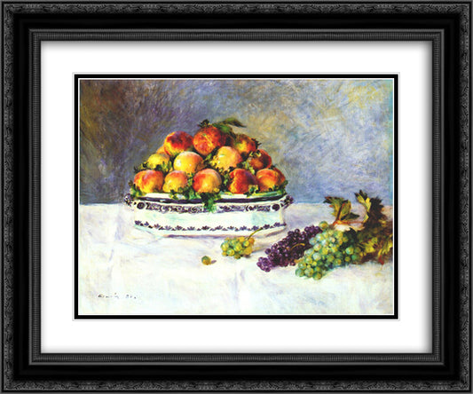 Still life with peaches and grapes 24x20 Black Ornate Wood Framed Art Print Poster with Double Matting by Renoir, Pierre Auguste