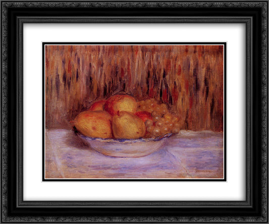 Still Life with Pears and Grapes 24x20 Black Ornate Wood Framed Art Print Poster with Double Matting by Renoir, Pierre Auguste