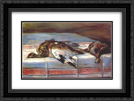 Still life with pheasant and partridge 24x18 Black Ornate Wood Framed Art Print Poster with Double Matting by Renoir, Pierre Auguste