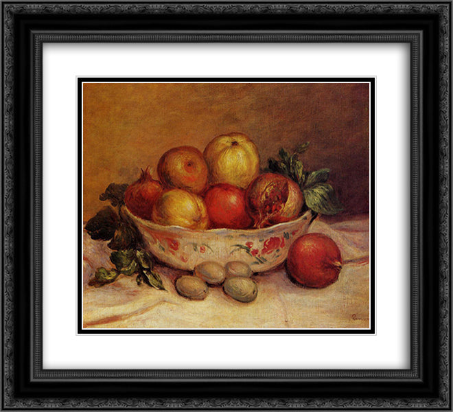 Still Life with Pomegranates 22x20 Black Ornate Wood Framed Art Print Poster with Double Matting by Renoir, Pierre Auguste