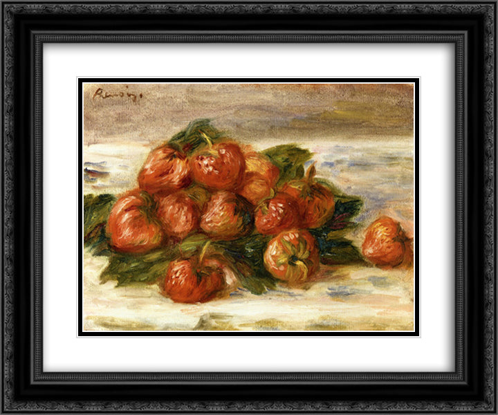 Still life with Strawberries 24x20 Black Ornate Wood Framed Art Print Poster with Double Matting by Renoir, Pierre Auguste