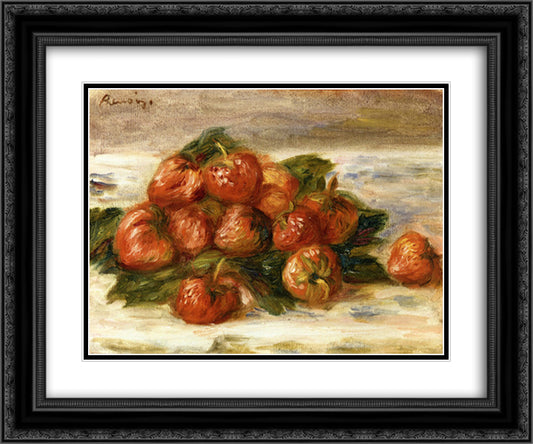 Still life with Strawberries 24x20 Black Ornate Wood Framed Art Print Poster with Double Matting by Renoir, Pierre Auguste