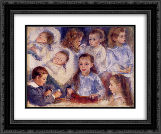 Studies of the Children of Paul Berard 24x20 Black Ornate Wood Framed Art Print Poster with Double Matting by Renoir, Pierre Auguste