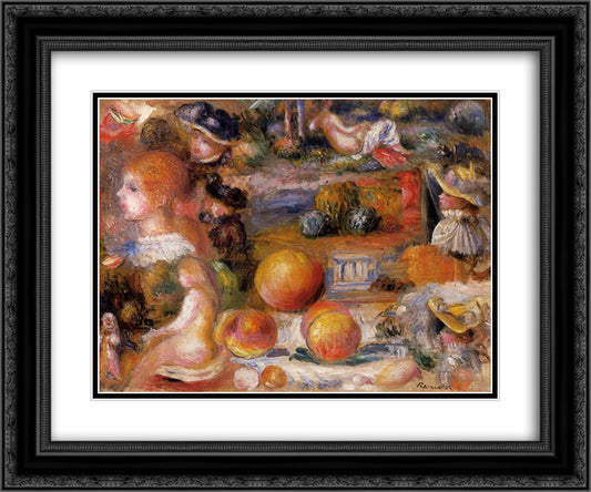 Studies Woman s Heads, Nudes, Landscapes and Peaches 24x20 Black Ornate Wood Framed Art Print Poster with Double Matting by Renoir, Pierre Auguste