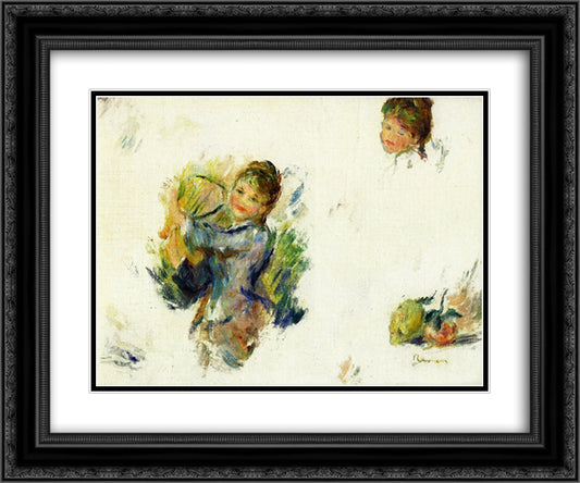 Study for Girls playing with a Shuttlecock 24x20 Black Ornate Wood Framed Art Print Poster with Double Matting by Renoir, Pierre Auguste