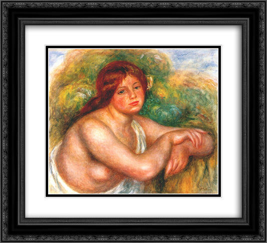 Study of a Nude 22x20 Black Ornate Wood Framed Art Print Poster with Double Matting by Renoir, Pierre Auguste