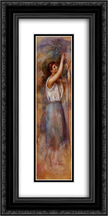 Study of a Woman 12x24 Black Ornate Wood Framed Art Print Poster with Double Matting by Renoir, Pierre Auguste