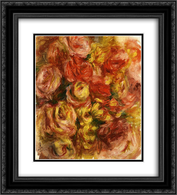 Study of Flowers 20x22 Black Ornate Wood Framed Art Print Poster with Double Matting by Renoir, Pierre Auguste