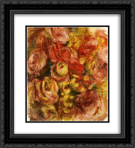 Study of Flowers 20x22 Black Ornate Wood Framed Art Print Poster with Double Matting by Renoir, Pierre Auguste