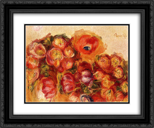 Study of Flowers Anemones and Tulips 24x20 Black Ornate Wood Framed Art Print Poster with Double Matting by Renoir, Pierre Auguste