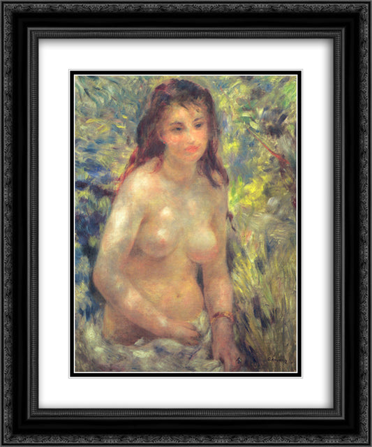 Study Torso Sunlight Effect 20x24 Black Ornate Wood Framed Art Print Poster with Double Matting by Renoir, Pierre Auguste