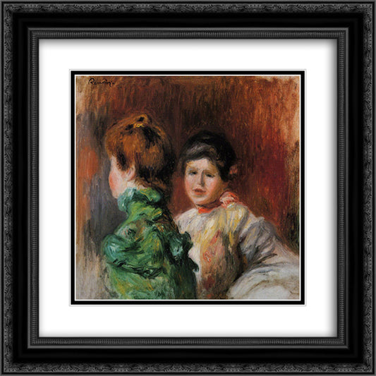 Study Two Women s Heads 20x20 Black Ornate Wood Framed Art Print Poster with Double Matting by Renoir, Pierre Auguste