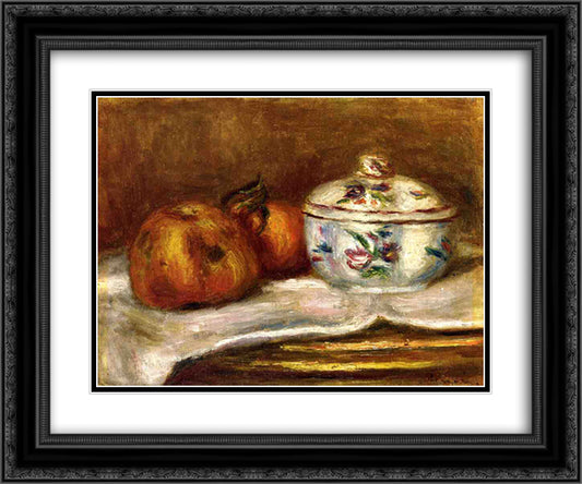 Sugar Bowl, Apple and Orange 24x20 Black Ornate Wood Framed Art Print Poster with Double Matting by Renoir, Pierre Auguste