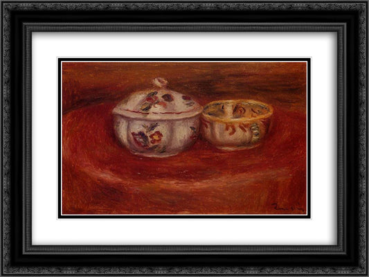 Sugar Bowl and Earthenware Bowl 24x18 Black Ornate Wood Framed Art Print Poster with Double Matting by Renoir, Pierre Auguste