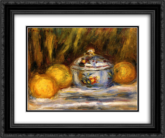 Sugar Bowl and Lemons 24x20 Black Ornate Wood Framed Art Print Poster with Double Matting by Renoir, Pierre Auguste