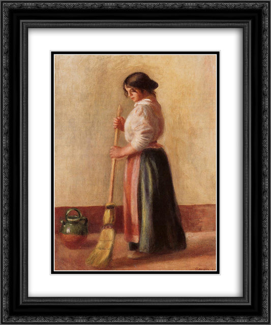 Sweeper 20x24 Black Ornate Wood Framed Art Print Poster with Double Matting by Renoir, Pierre Auguste