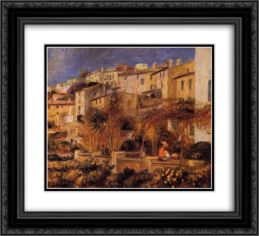 Terraces at Cagnes 22x20 Black Ornate Wood Framed Art Print Poster with Double Matting by Renoir, Pierre Auguste