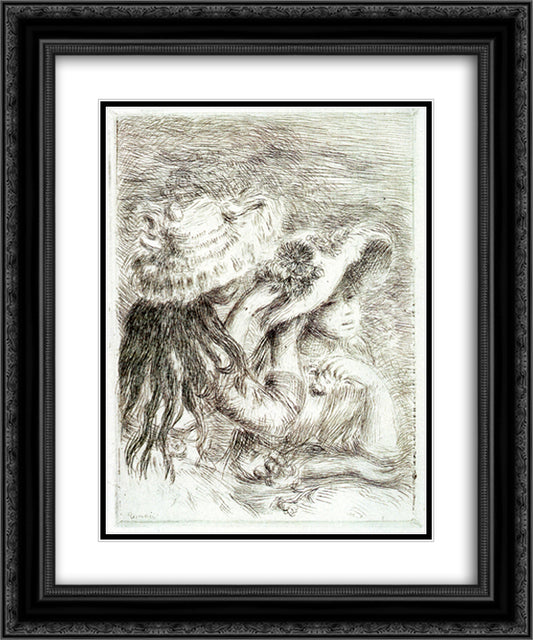 The Hat Pinned 20x24 Black Ornate Wood Framed Art Print Poster with Double Matting by Renoir, Pierre Auguste