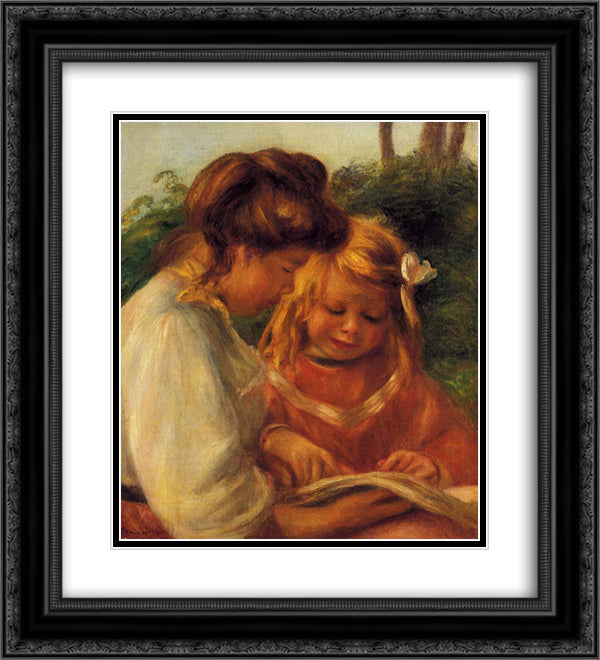 The Alphabet (Jean and Gabrielle) 20x22 Black Ornate Wood Framed Art Print Poster with Double Matting by Renoir, Pierre Auguste
