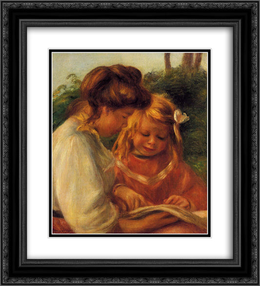 The Alphabet (Jean and Gabrielle) 20x22 Black Ornate Wood Framed Art Print Poster with Double Matting by Renoir, Pierre Auguste