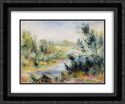 The Banks of a River, Rower in a Boat 24x20 Black Ornate Wood Framed Art Print Poster with Double Matting by Renoir, Pierre Auguste