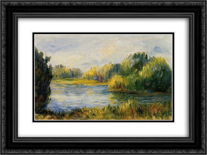 The Banks of the River 24x18 Black Ornate Wood Framed Art Print Poster with Double Matting by Renoir, Pierre Auguste