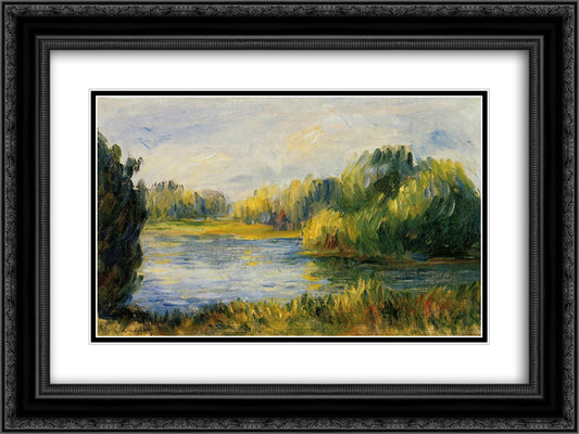The Banks of the River 24x18 Black Ornate Wood Framed Art Print Poster with Double Matting by Renoir, Pierre Auguste